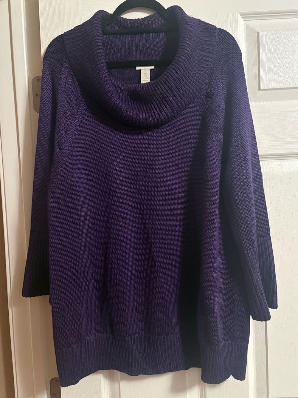 Chico's cowl neck sweater 3/4 sleeve fall comfy cozy purple XL